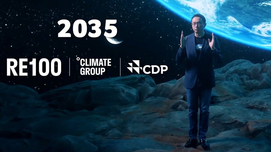 宏碁公司執行長陳俊聖宣布宏碁加入RE100，目標於2035年達到100%使用再生能源。擷取直播