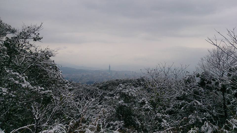 全球暖化的科學數據指出，台灣有可能在本世紀末告別冬天。圖為冰封的汐止五指山，俯瞰台北101。本報資料照。攝影：陳炳燕。